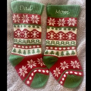 Hand stitched Personalized “mom & dad” stockings